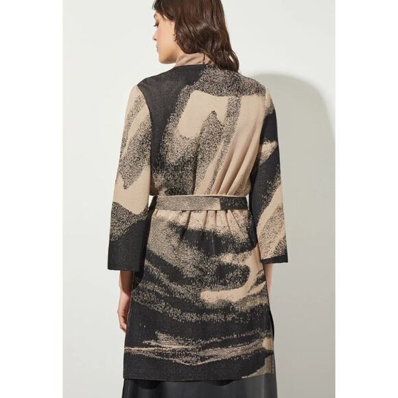 Ming Wang Abstract Jacquard Longline Belted Knit Jacket Size XL - Picture 9 of 14